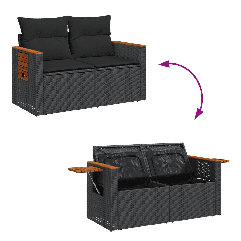 vidaXL 5 Piece Garden Sofa Set with Cushions Black Poly Rattan