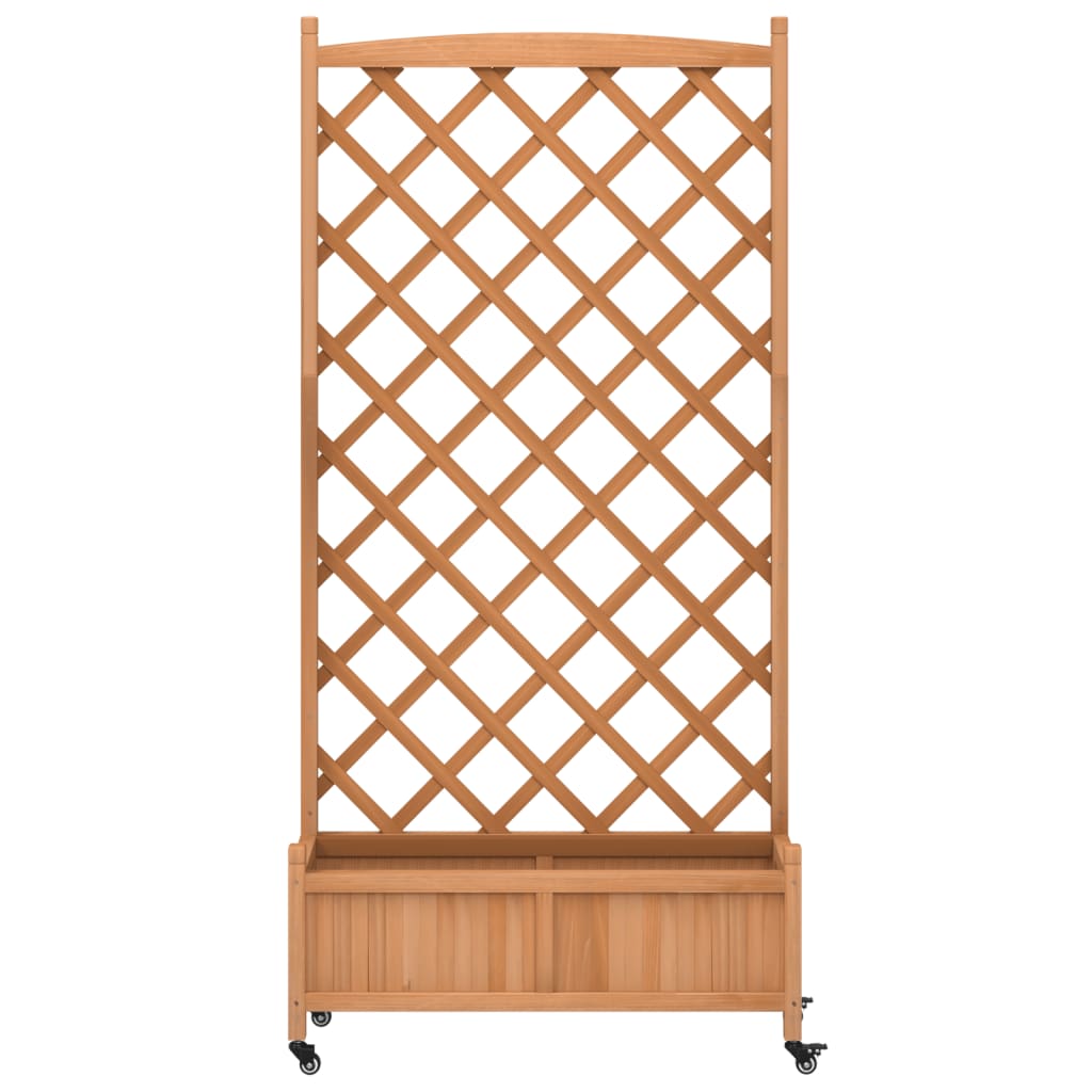 vidaXL Planter with Trellis and Wheels Brown Solid Wood Fir