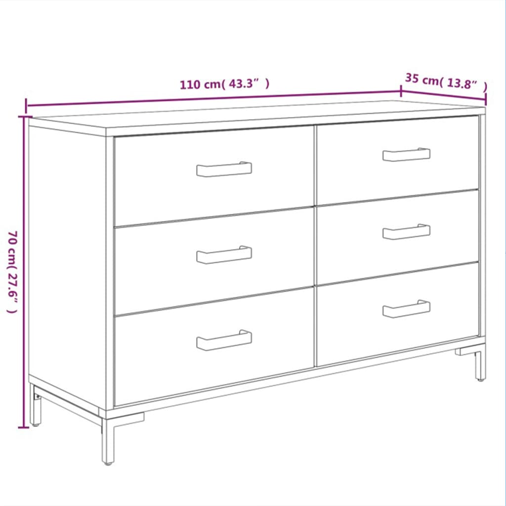 vidaXL Sideboard Black 110x35x70 cm Solid Pinewood