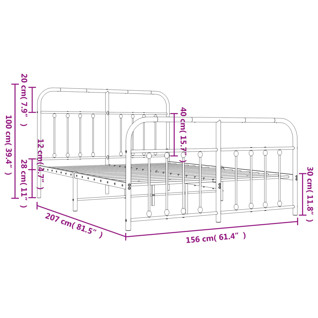 vidaXL Metal Bed Frame without Mattress with Footboard White 150x200 cm King Size