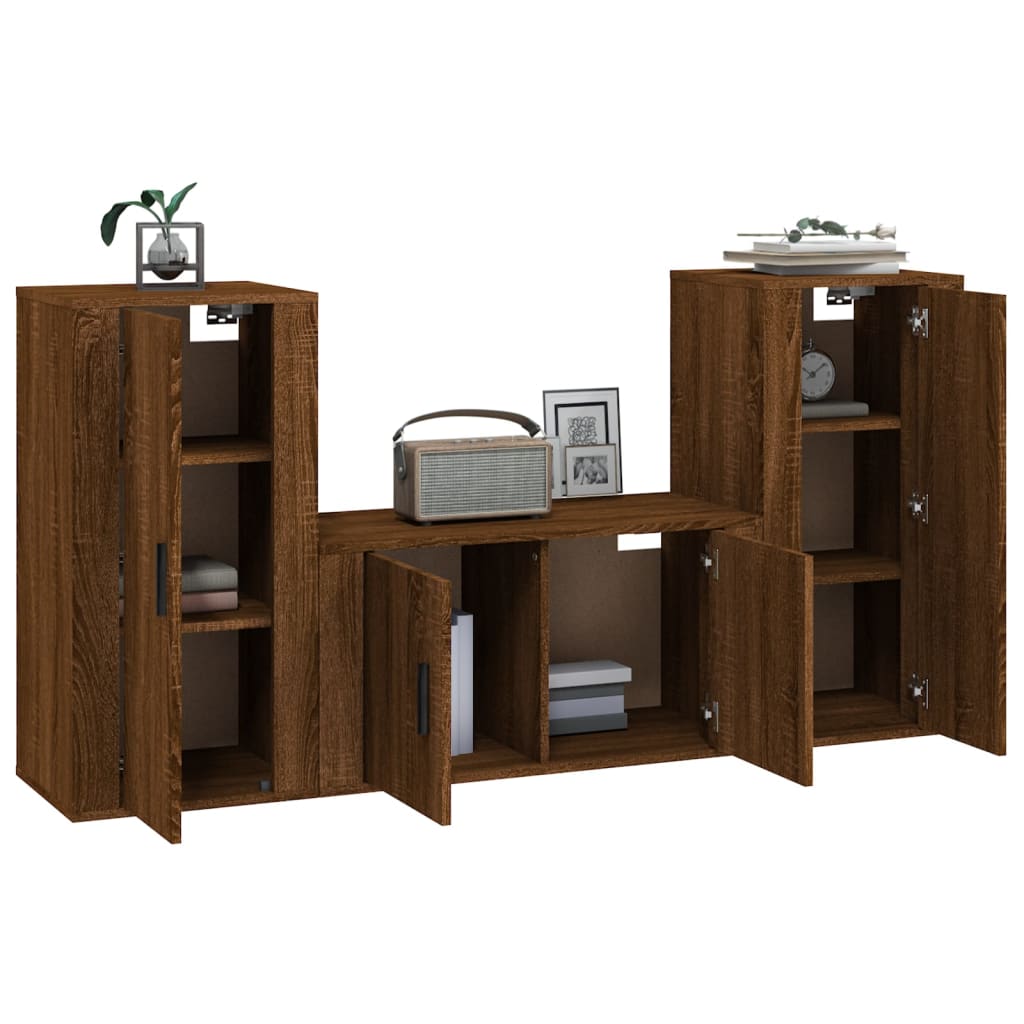 vidaXL 3 Piece TV Cabinet Set Brown Oak Engineered Wood