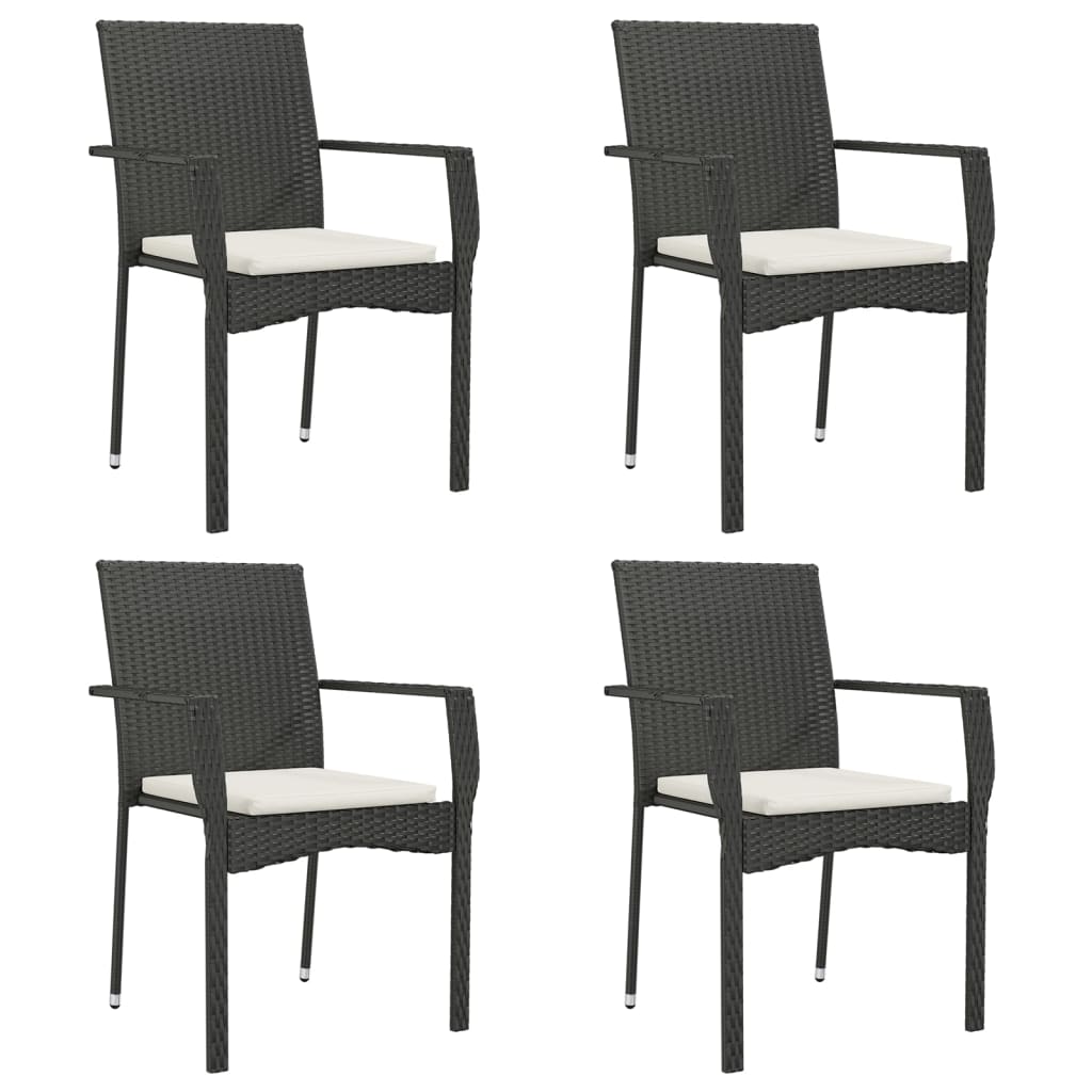 vidaXL 5 Piece Garden Dining Set with Cushions Black Poly Rattan