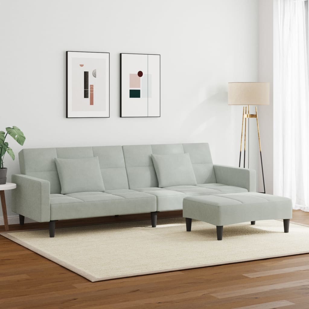 vidaXL 2-Seater Sofa Bed with Footstool Light Grey Velvet