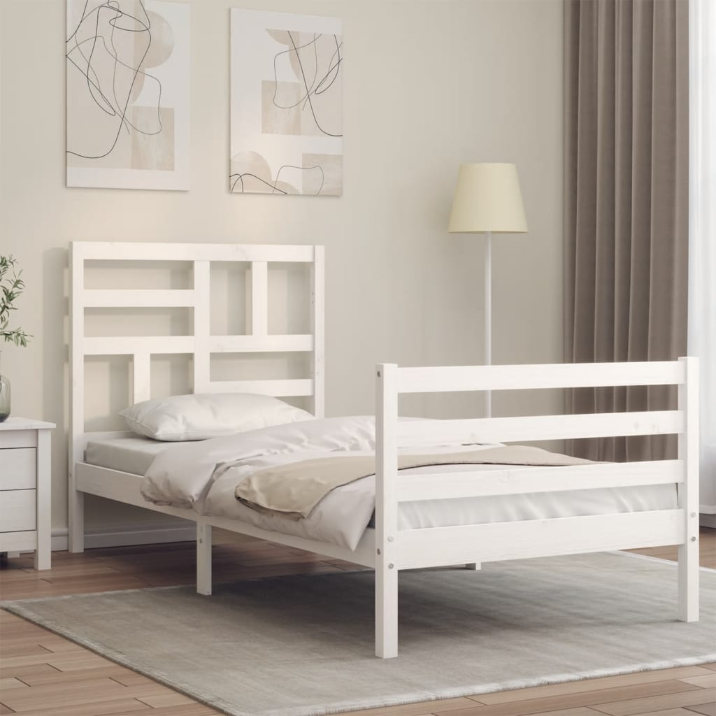 vidaXL Bed Frame without Mattress White Single Solid Wood