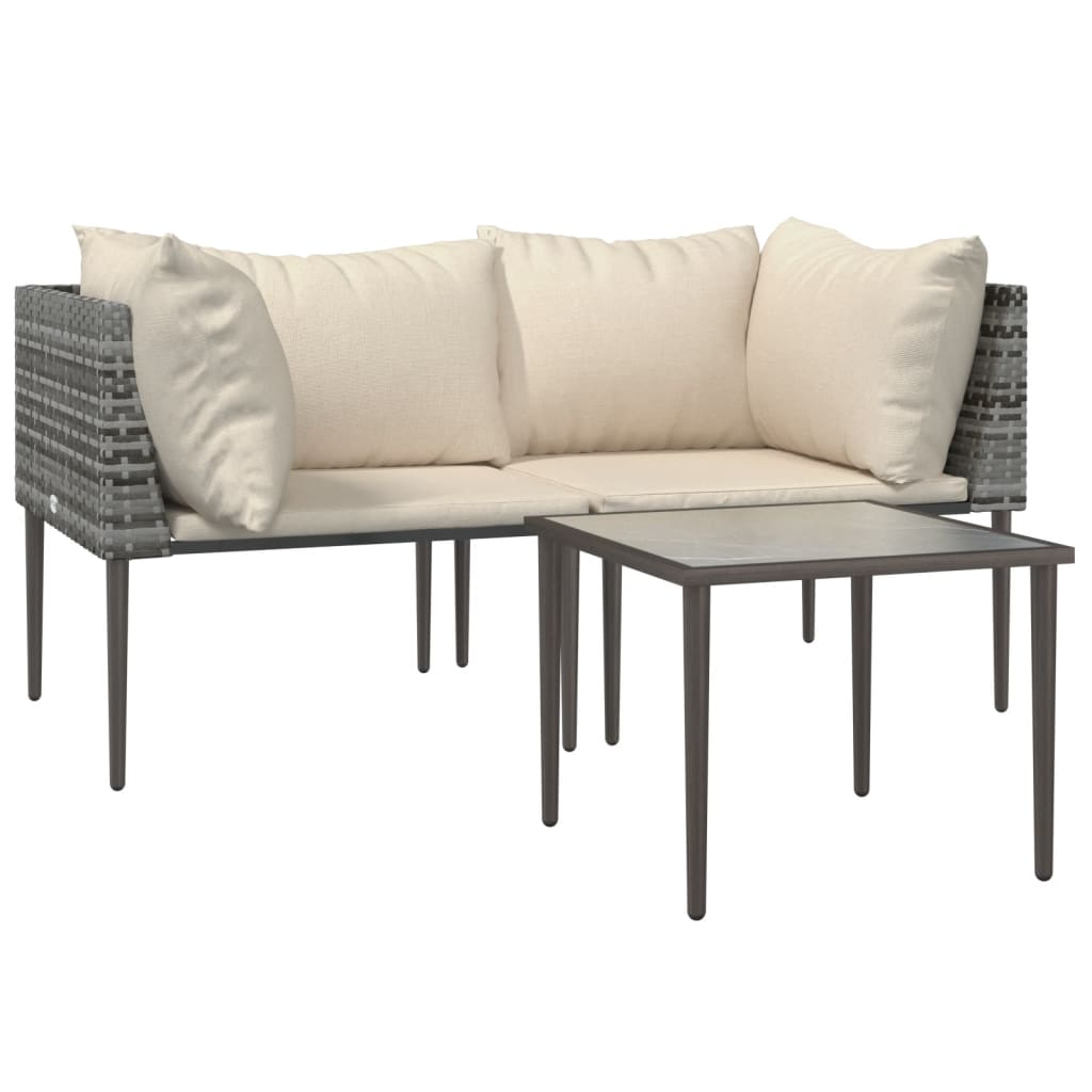 vidaXL 3 Piece Garden Lounge Set with Cushions Grey Poly Rattan