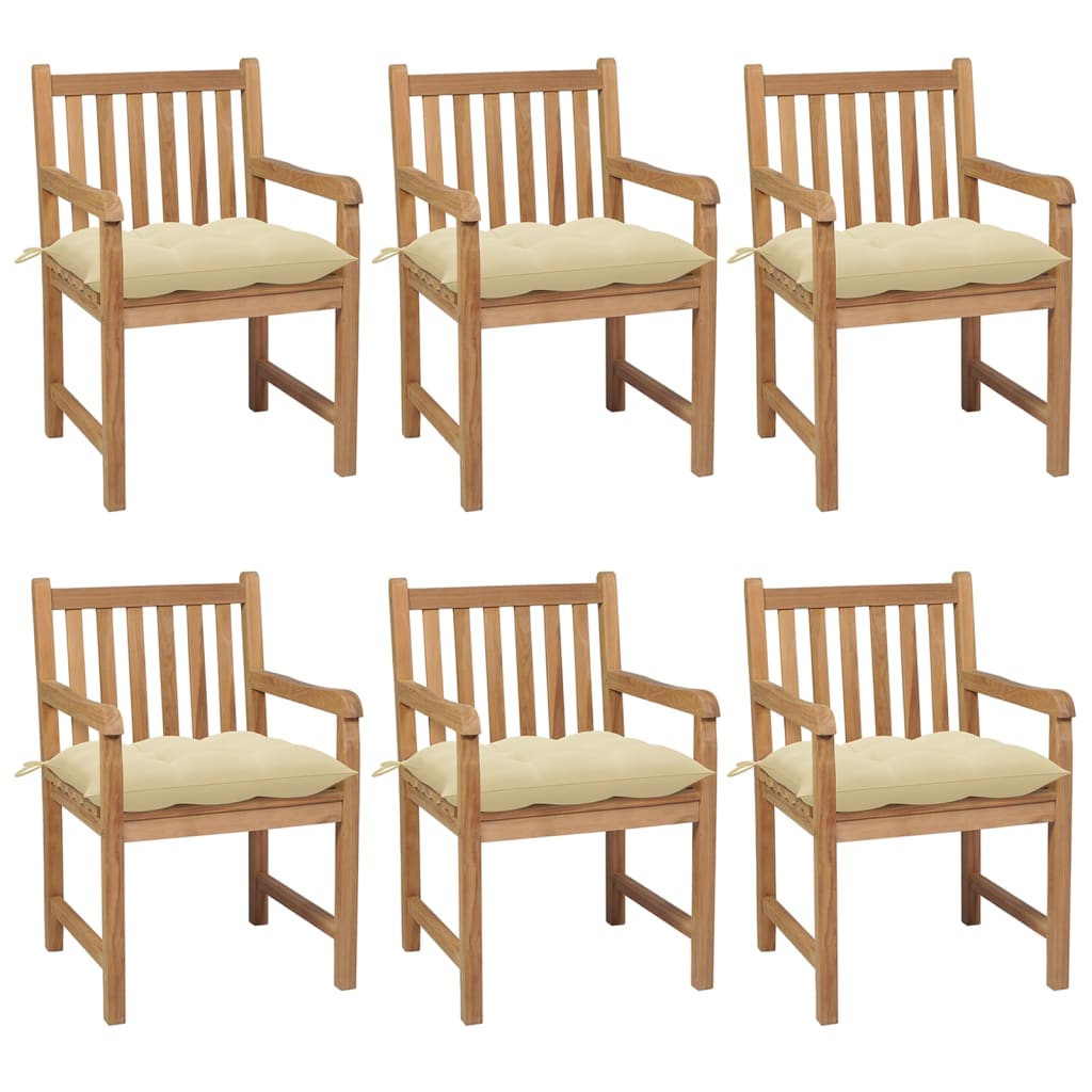 vidaXL Garden Chairs 6 pcs with Cream White Cushions Solid Teak Wood