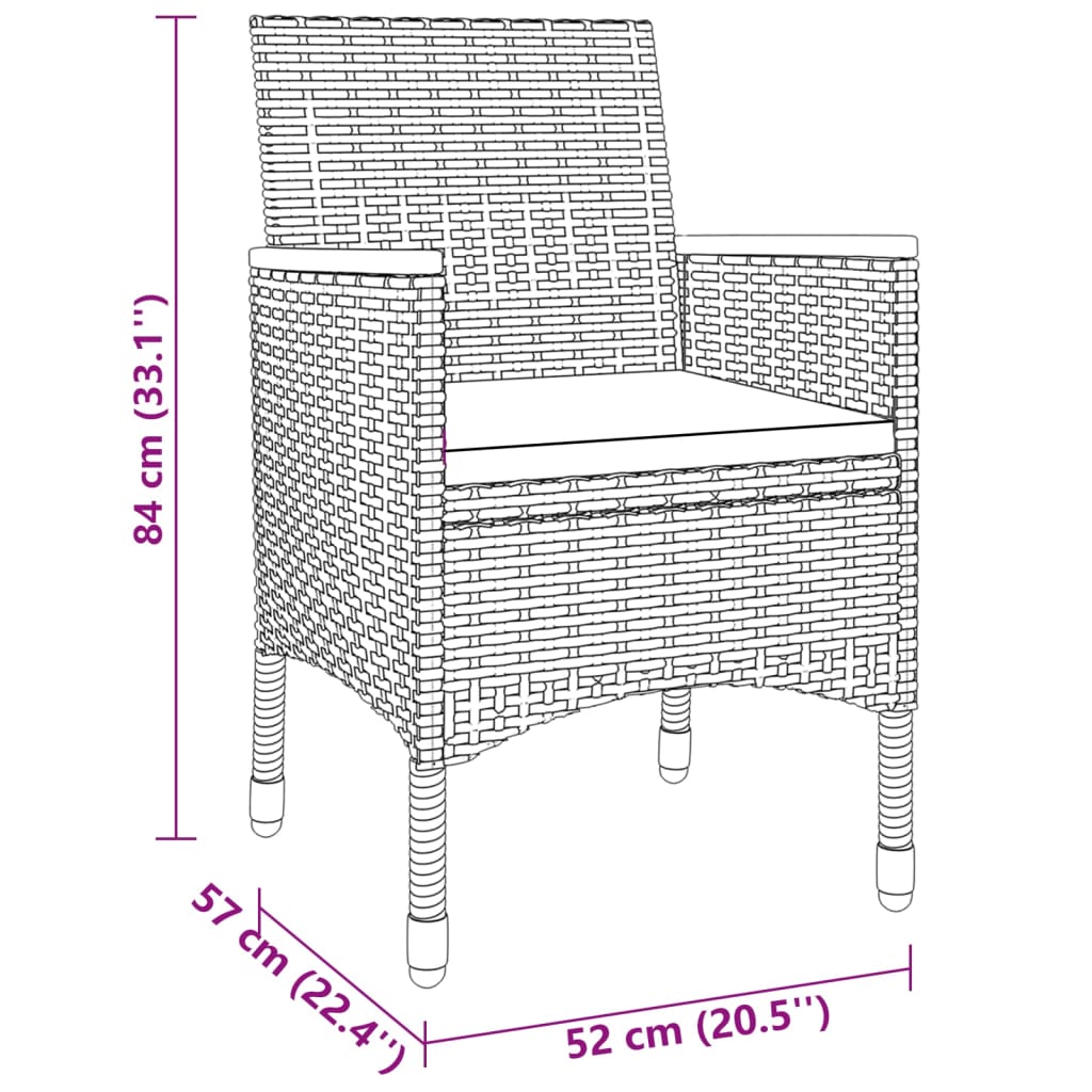 vidaXL 3 Piece Garden Dining Set Poly Rattan Black