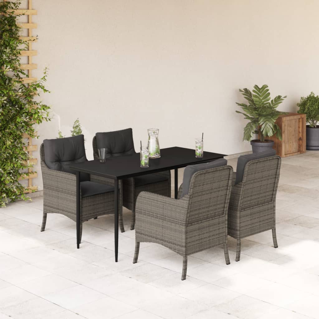 vidaXL 5 Piece Garden Dining Set with Cushions Grey Poly Rattan