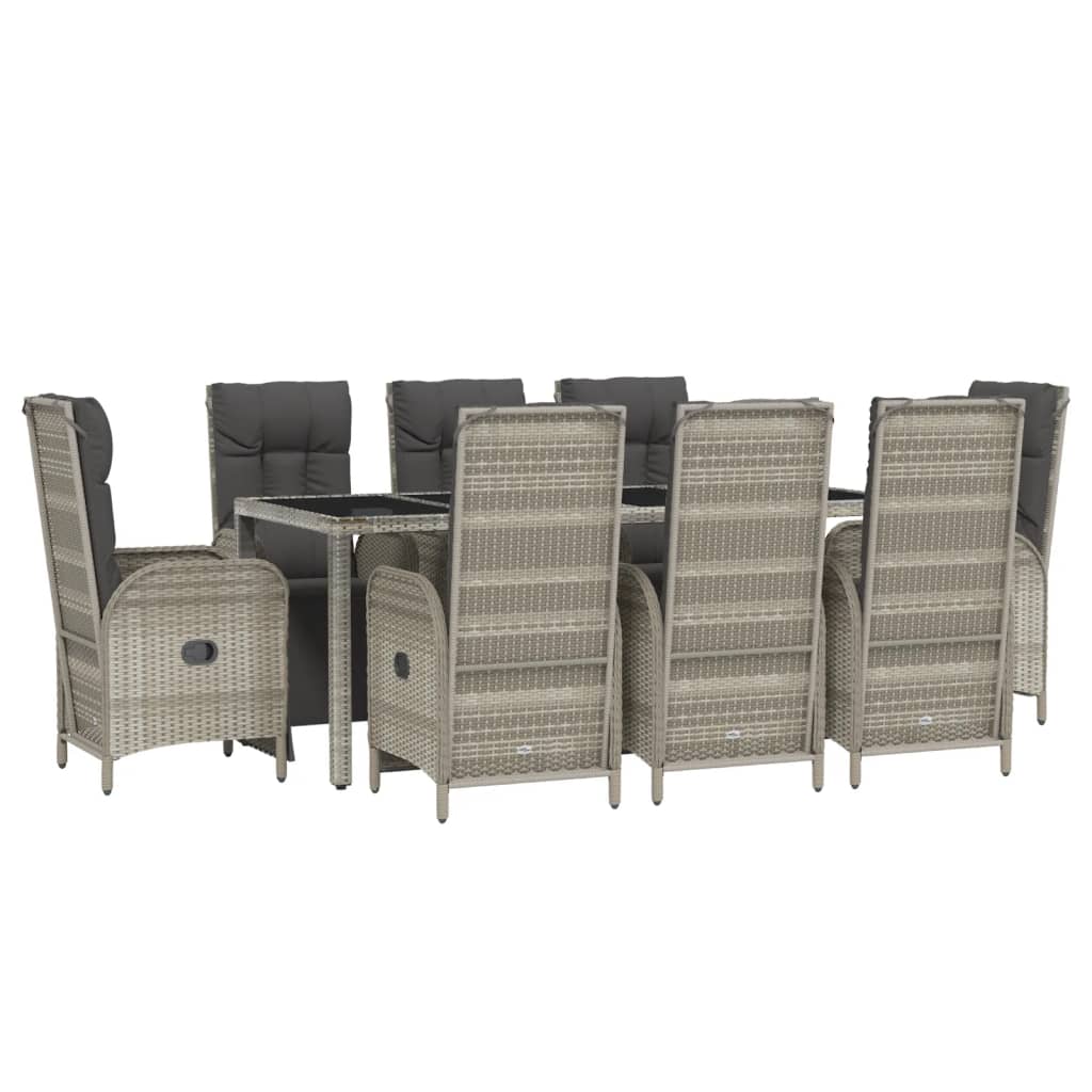 vidaXL 9 Piece Garden Dining Set with Cushions Grey Poly Rattan