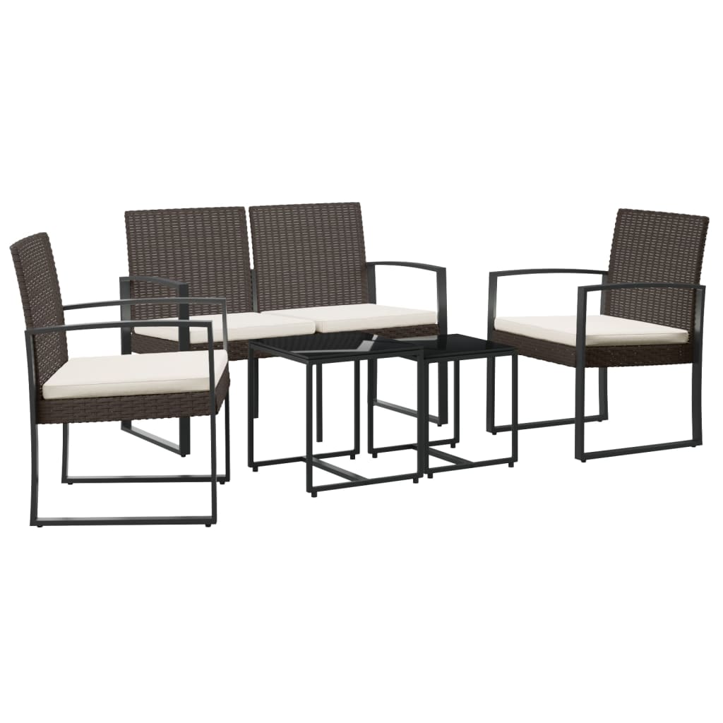 vidaXL 5 piece Garden Dining Set with Cushions Brown PP Rattan