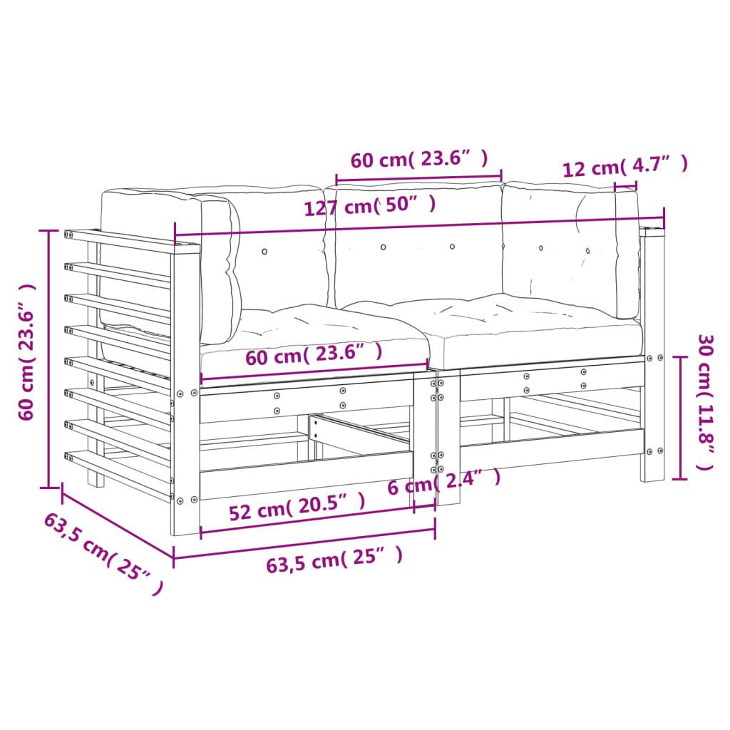 vidaXL Corner Sofas with Cushions 2 pcs White Solid Wood Pine