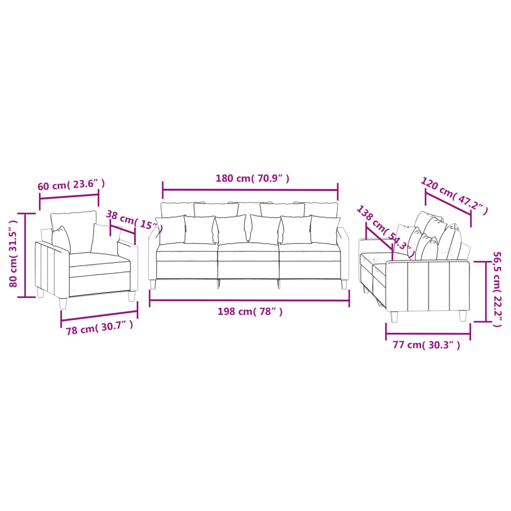 vidaXL 3 Piece Sofa Set with Pillows Dark Grey Fabric