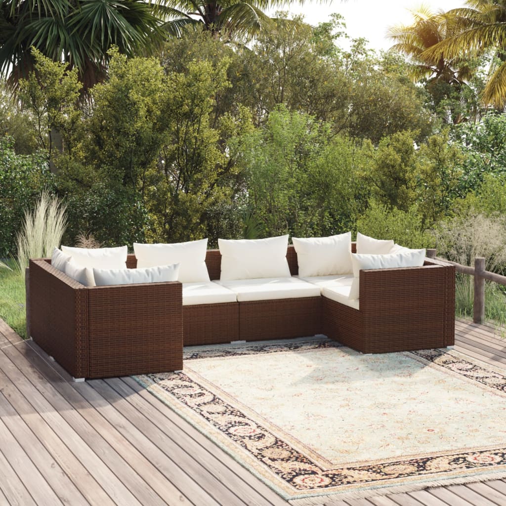 vidaXL 6 Piece Garden Lounge Set with Cushions Poly Rattan Brown