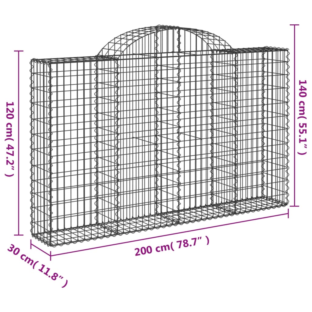 vidaXL Arched Gabion Baskets 2 pcs 200x30x120/140 cm Galvanised Iron