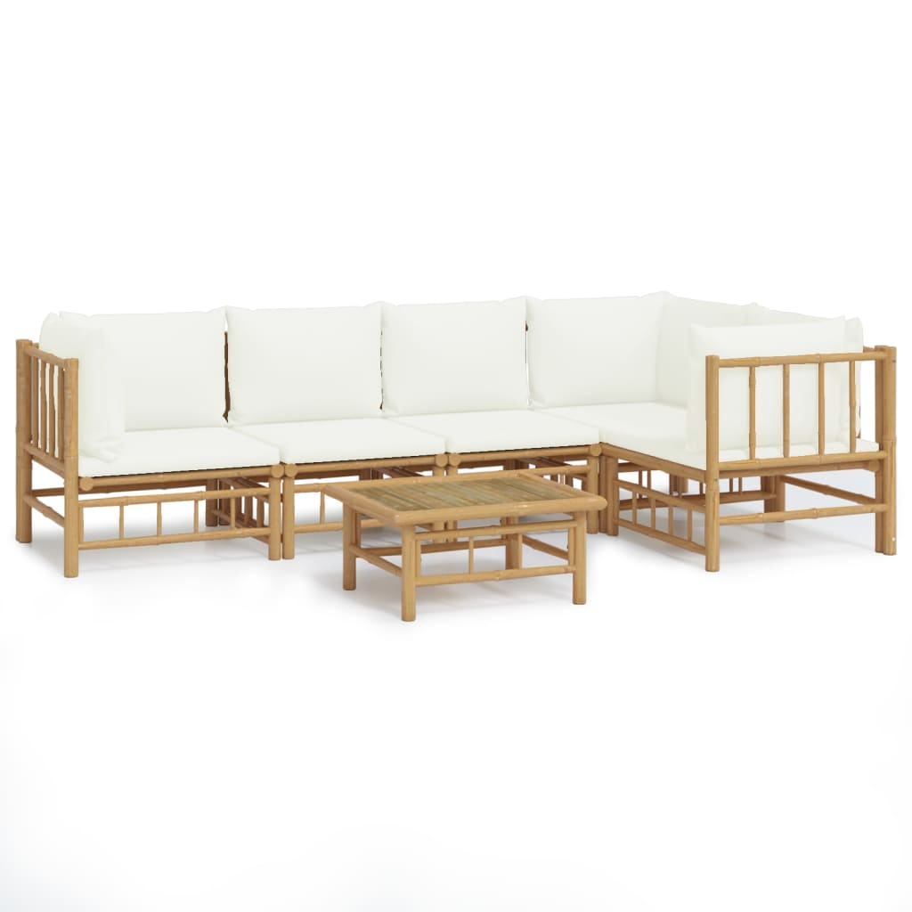 vidaXL 6 Piece Garden Lounge Set with Cream White Cushions Bamboo