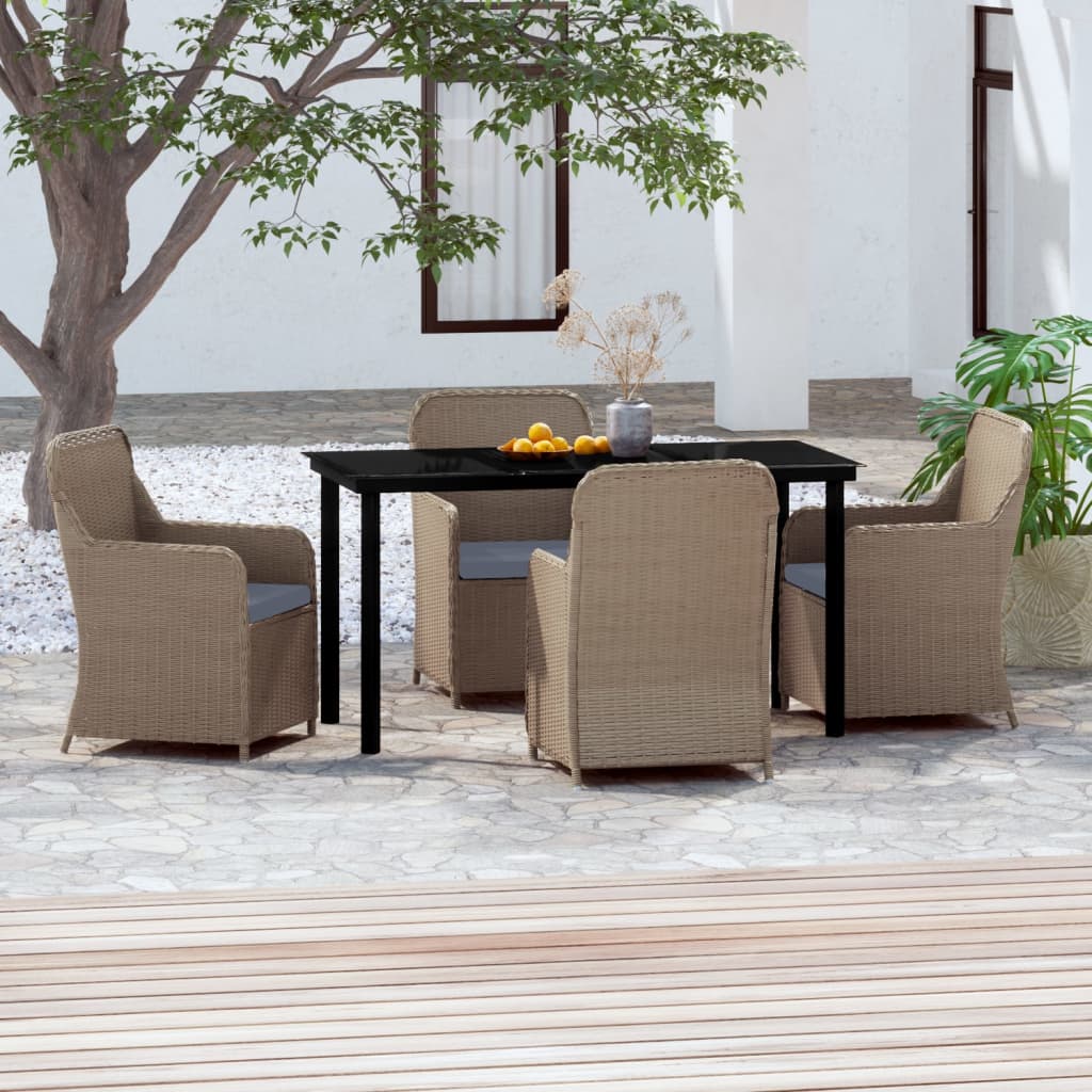 vidaXL 5 Piece Garden Dining Set with Cushions Brown