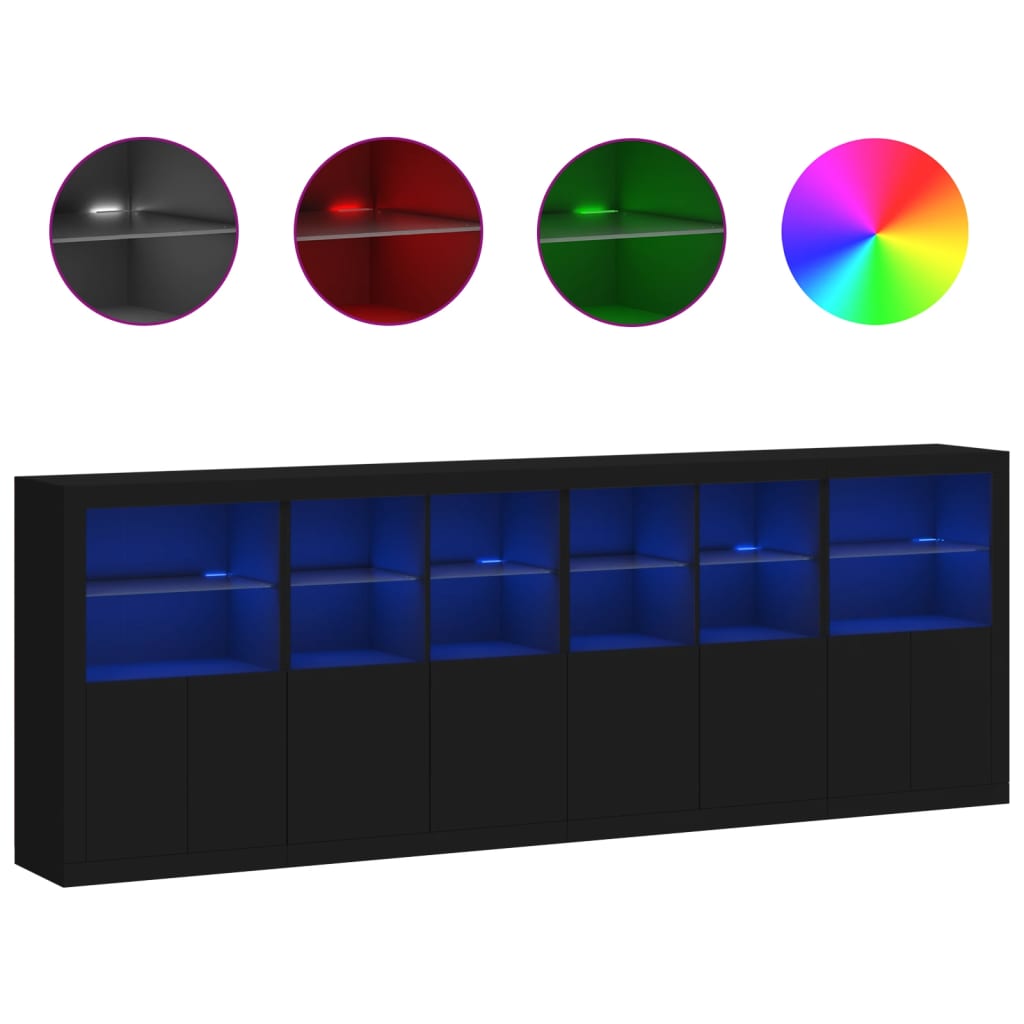 vidaXL Sideboard with LED Lights Black 283x37x100 cm