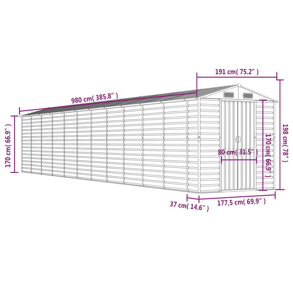 vidaXL Garden Shed Anthracite 191x980x198 cm Galvanised Steel