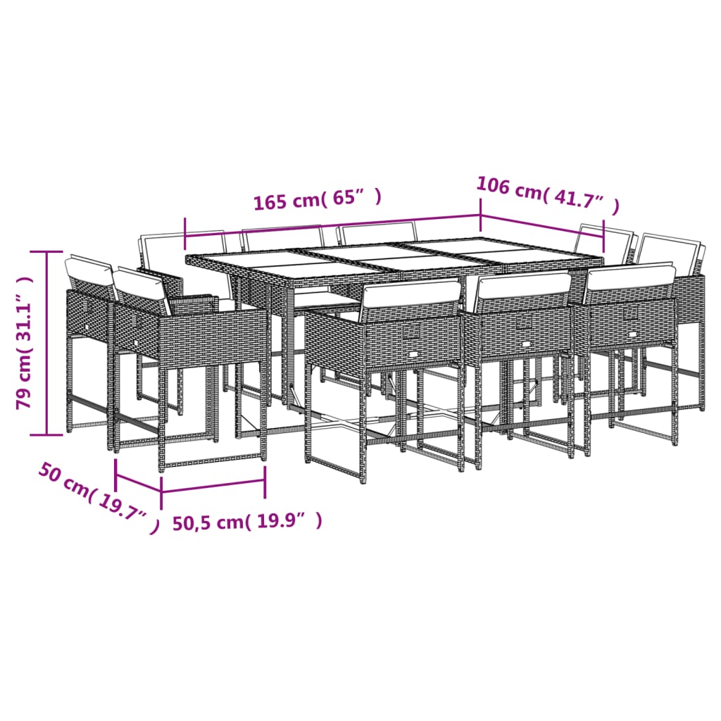 vidaXL 11 Piece Garden Dining Set with Cushions Mix Beige Poly Rattan