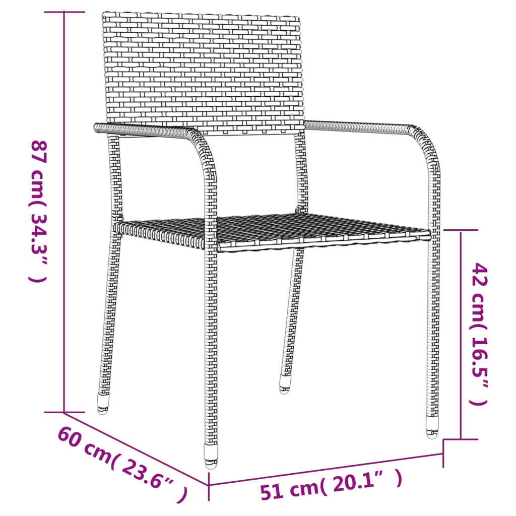 vidaXL 3 Piece Garden Dining Set Black Poly Rattan and Steel