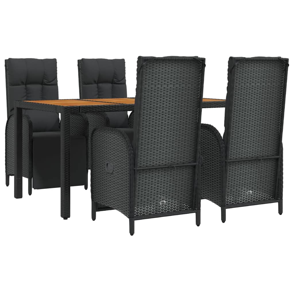 vidaXL 5 Piece Garden Dining Set with Cushions Black Poly Rattan