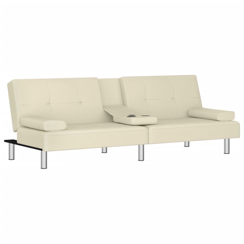 vidaXL Sofa Bed with Cup Holders Cream Faux Leather