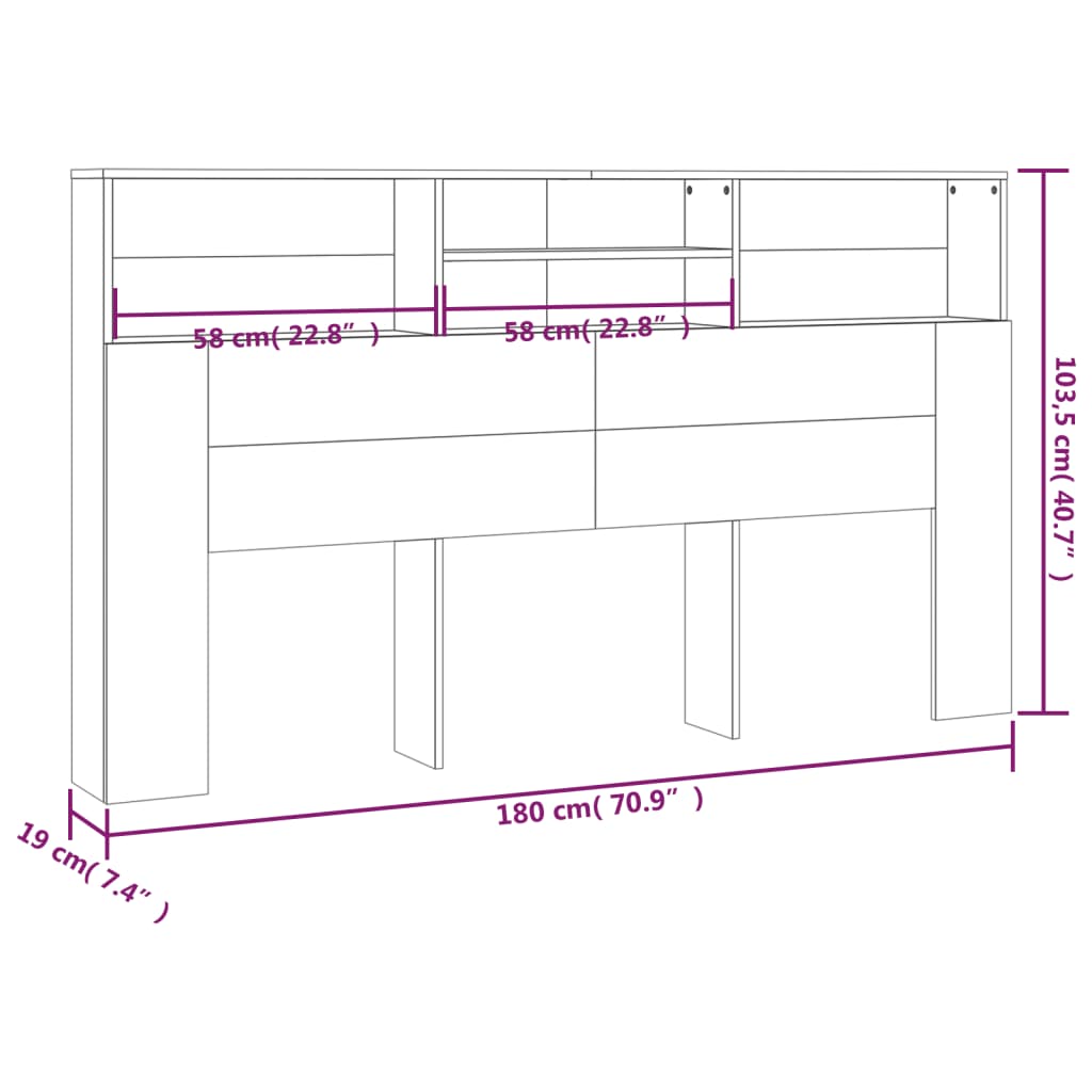 vidaXL Headboard Cabinet Brown oak 180x19x103.5 cm