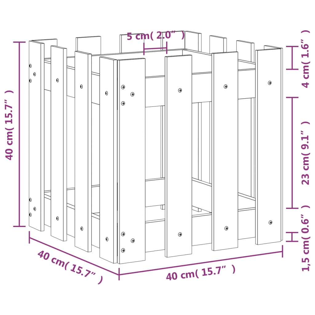 vidaXL Garden Planter with Fence Design 40x40x40 cm Solid Wood Pine