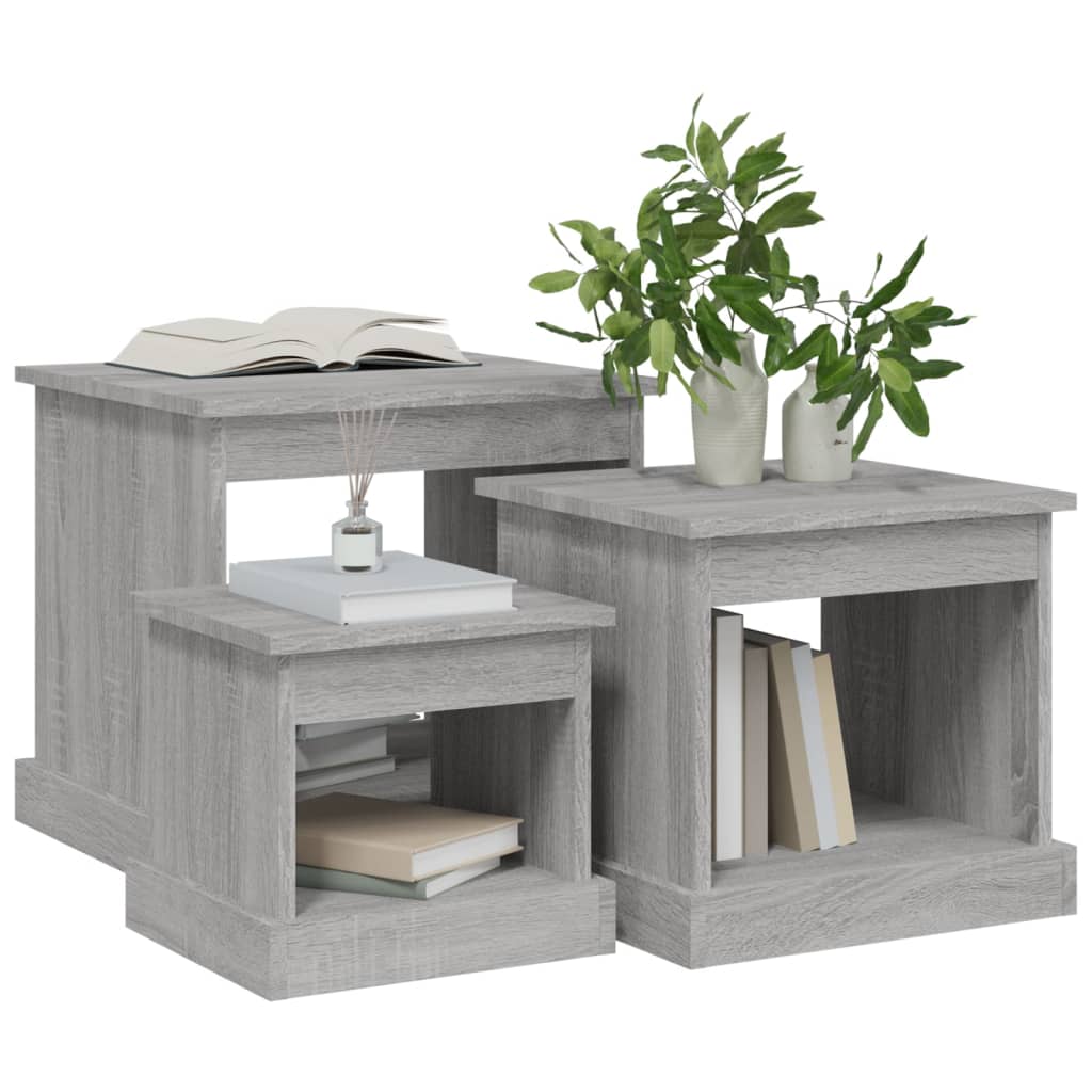 vidaXL Coffee Tables 3 pcs Grey Sonoma Engineered Wood