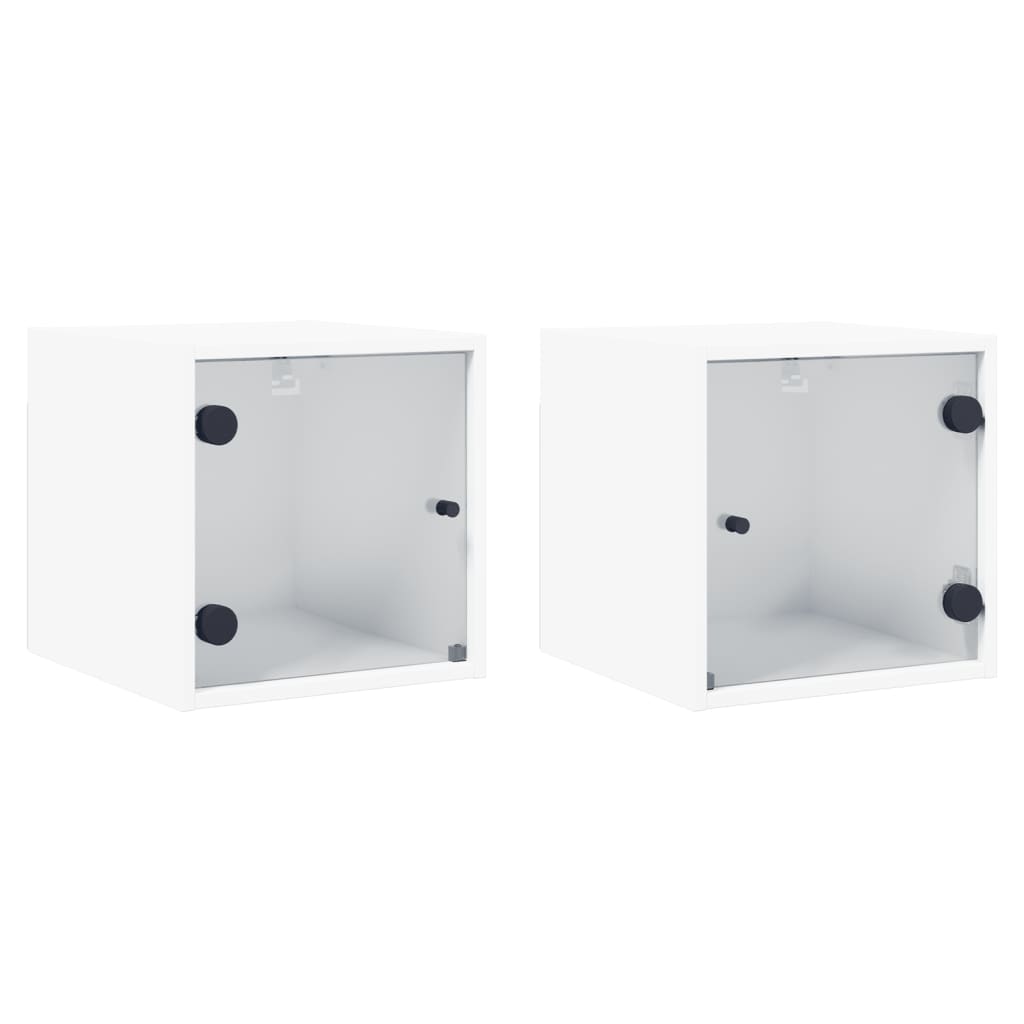 vidaXL Bedside Cabinets with Glass Doors 2 pcs White 35x37x35 cm