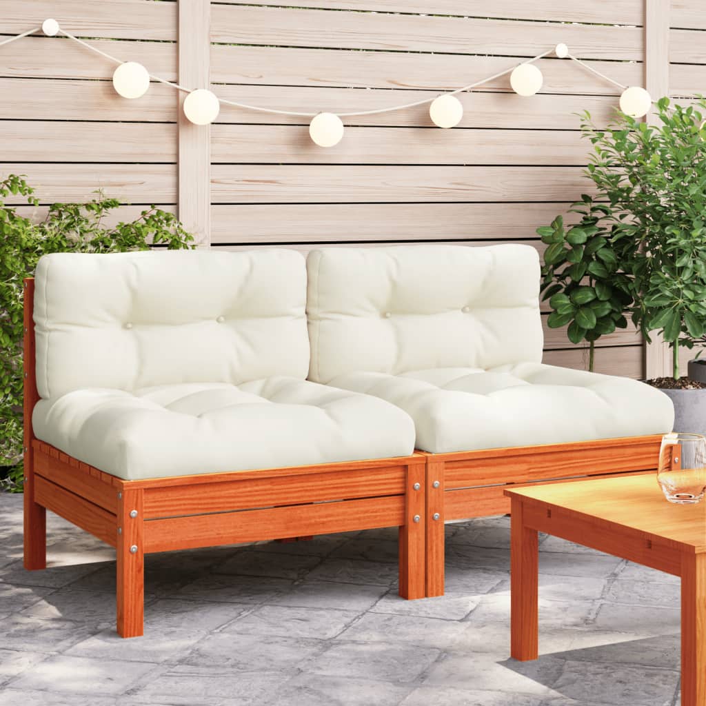 vidaXL Garden Sofa Armless with Cushions 2 pcs Wax Brown Solid Wood Pine