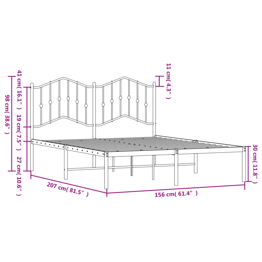 vidaXL Metal Bed Frame without Mattress with Headboard White 150x200 cm King Size