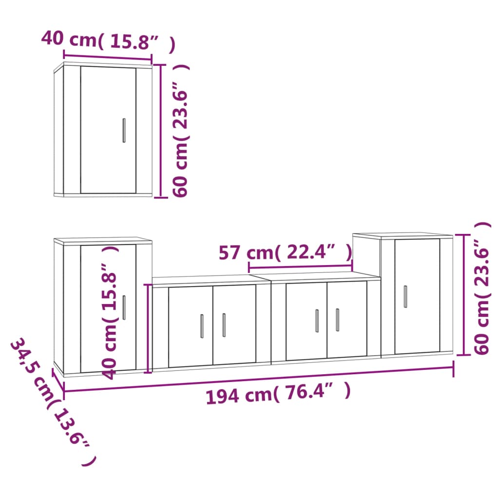 vidaXL 5 Piece TV Cabinet Set Black Engineered Wood