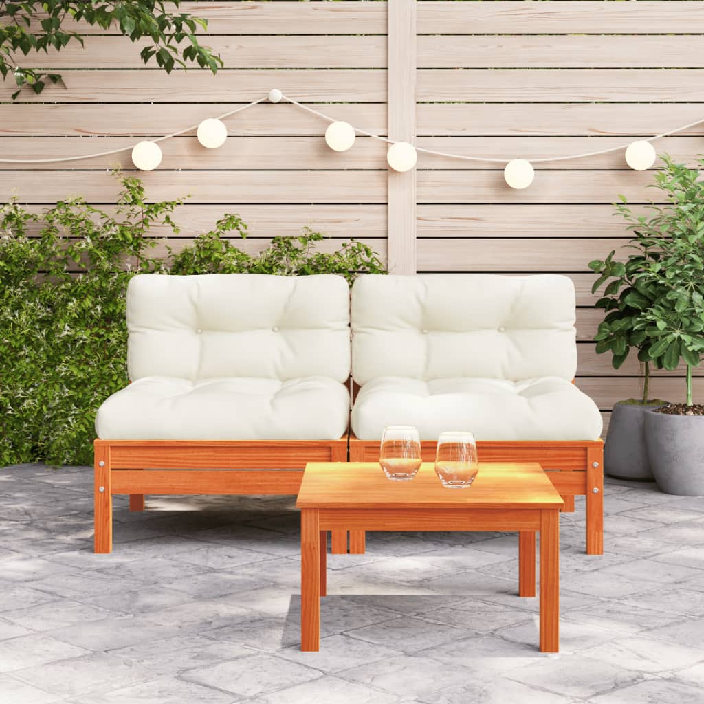 vidaXL Garden Sofa Armless with Cushions 2 pcs Wax Brown Solid Wood Pine