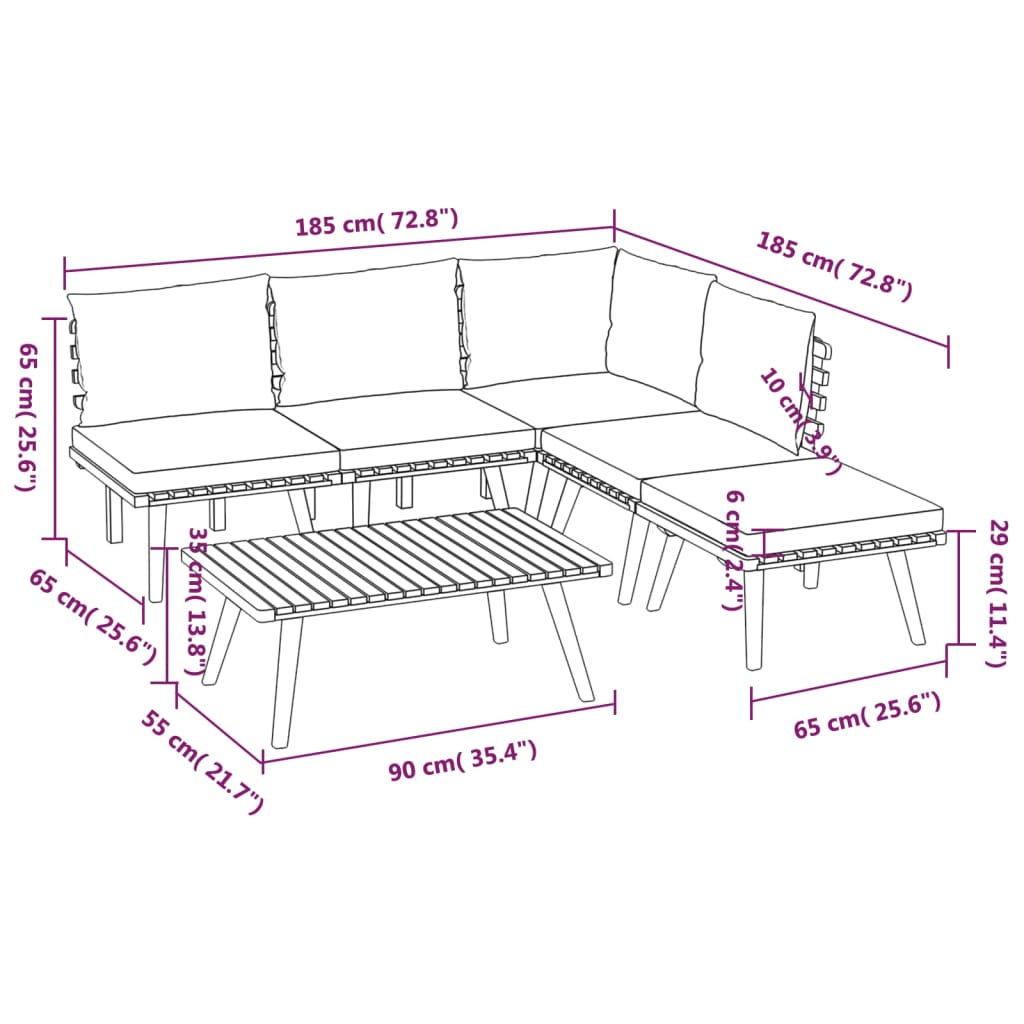 vidaXL 6 Piece Garden Lounge Set with Cushions Solid Wood Acacia