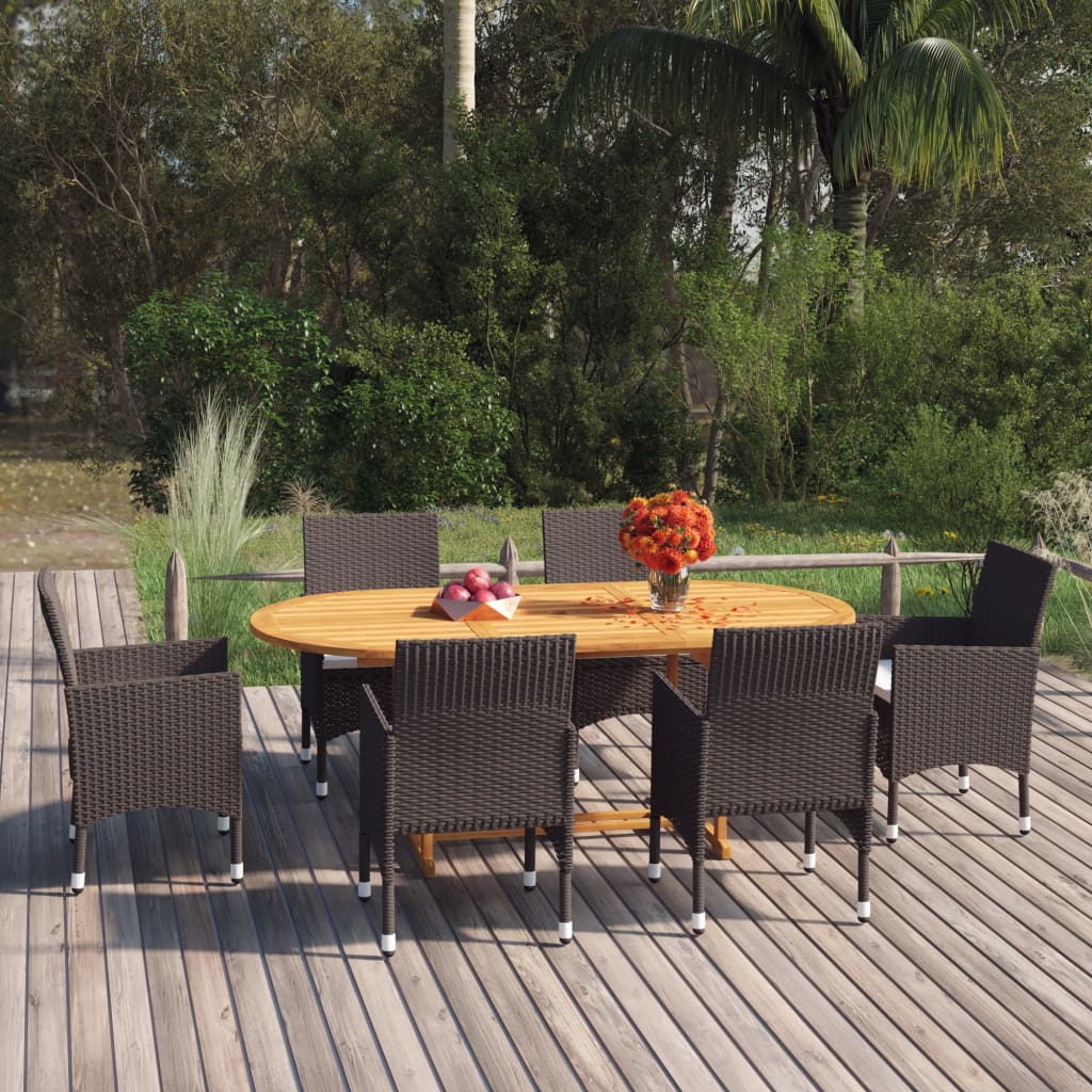 vidaXL 7 Piece Garden Dining Set Poly Rattan Brown