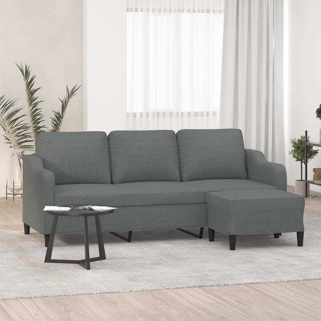 vidaXL 3-Seater Sofa with Footstool Dark Grey 180 cm Fabric