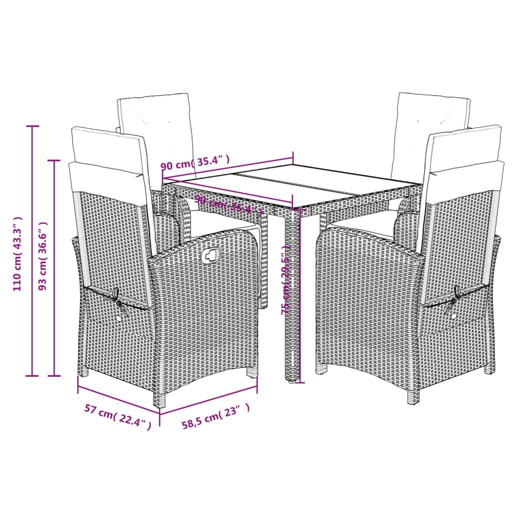 vidaXL 5 Piece Garden Dining Set with Cushions Grey Poly Rattan