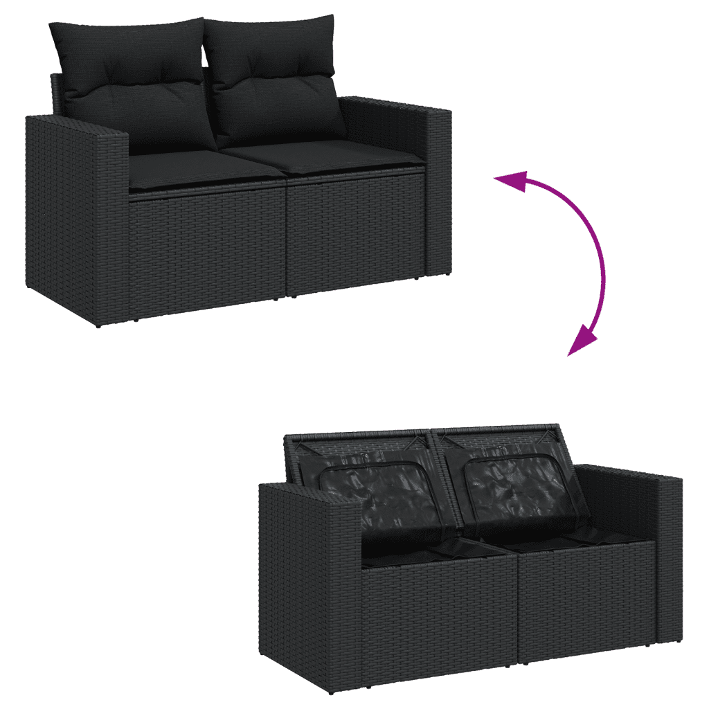 vidaXL 6 Piece Garden Sofa Set with Cushions Black Poly Rattan