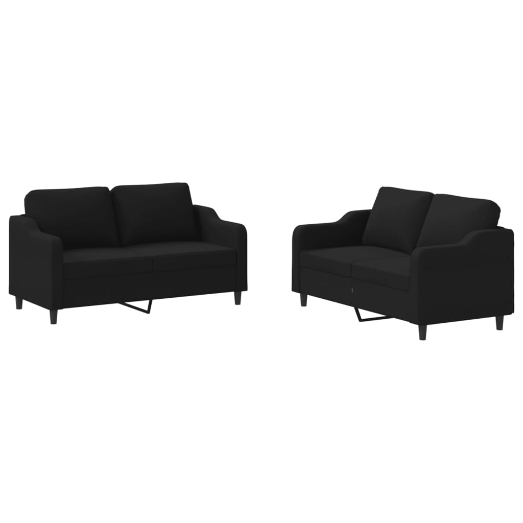 vidaXL 2 Piece Sofa Set with Cushions Black Fabric