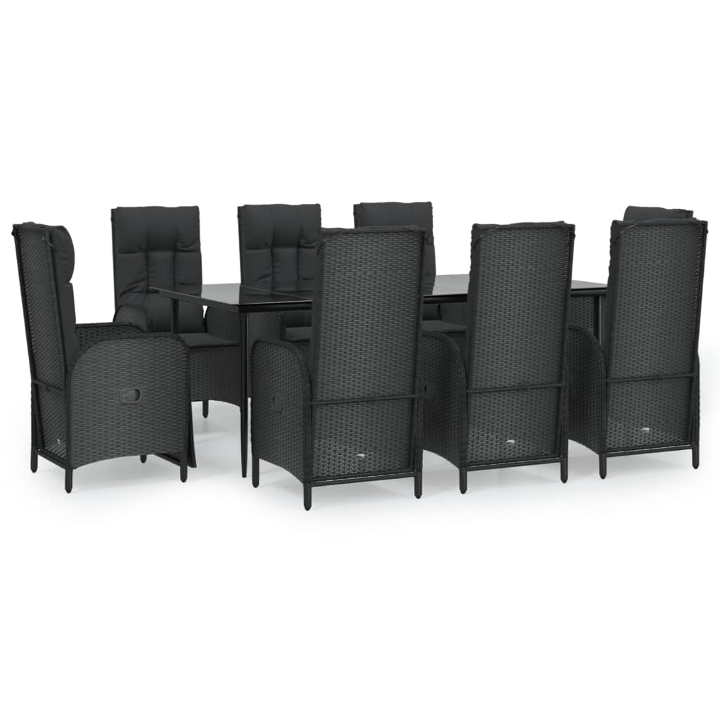 vidaXL 9 Piece Garden Dining Set with Cushions Black Poly Rattan