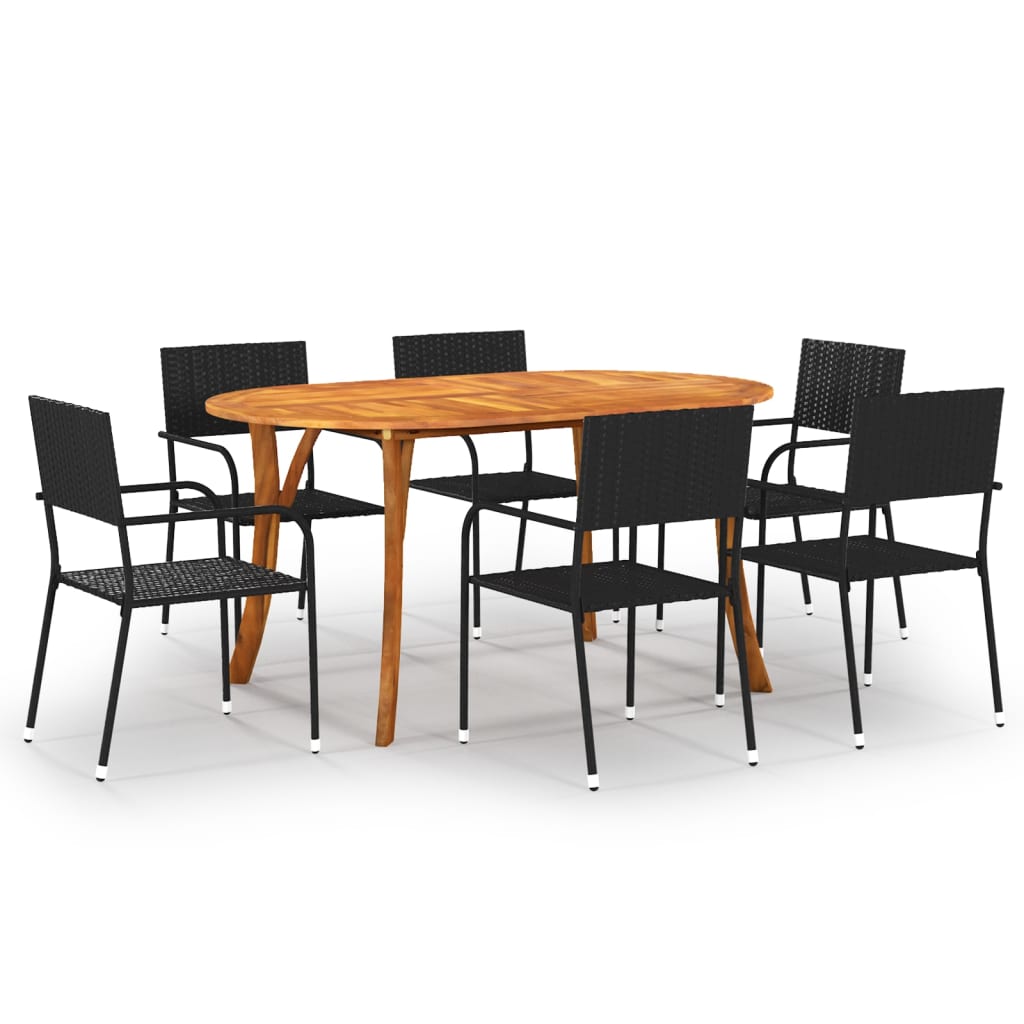 vidaXL 7 Piece Garden Dining Set Black