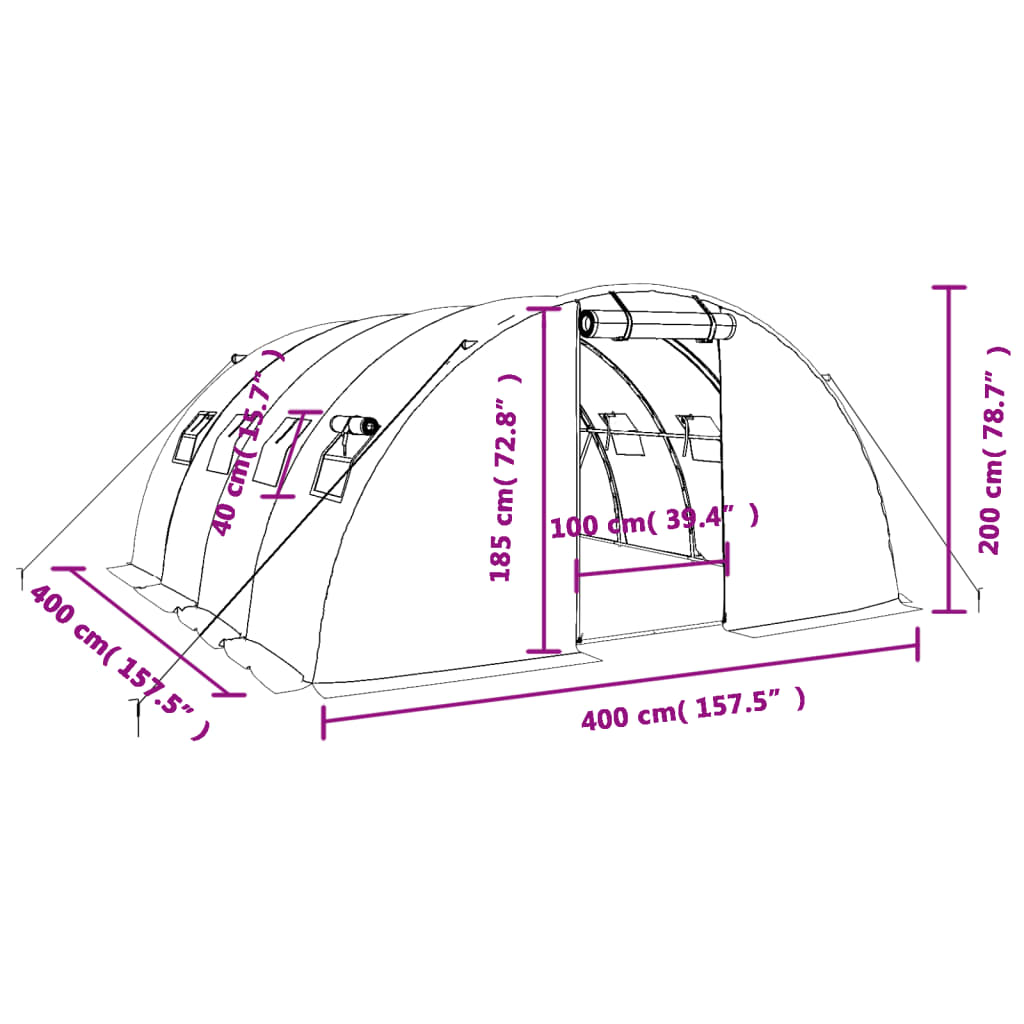 vidaXL Greenhouse with Steel Frame Green 16 m² 4x4x2 m