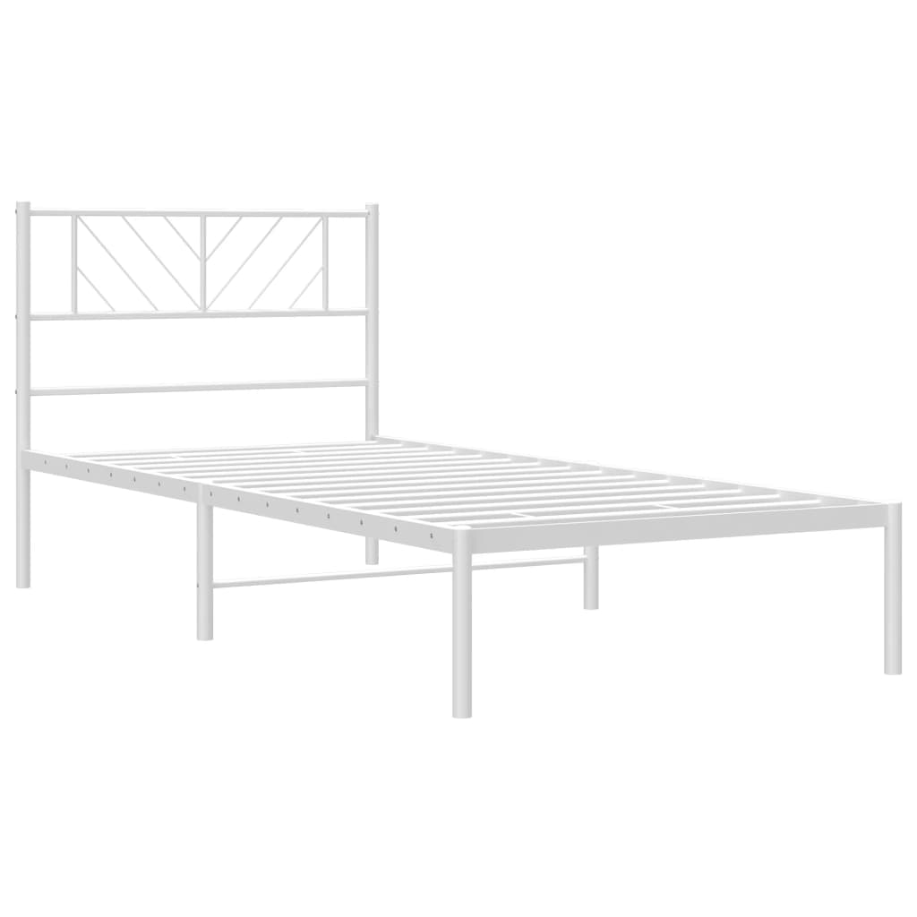 vidaXL Metal Bed Frame without Mattress with Headboard White 90x190 cm Single