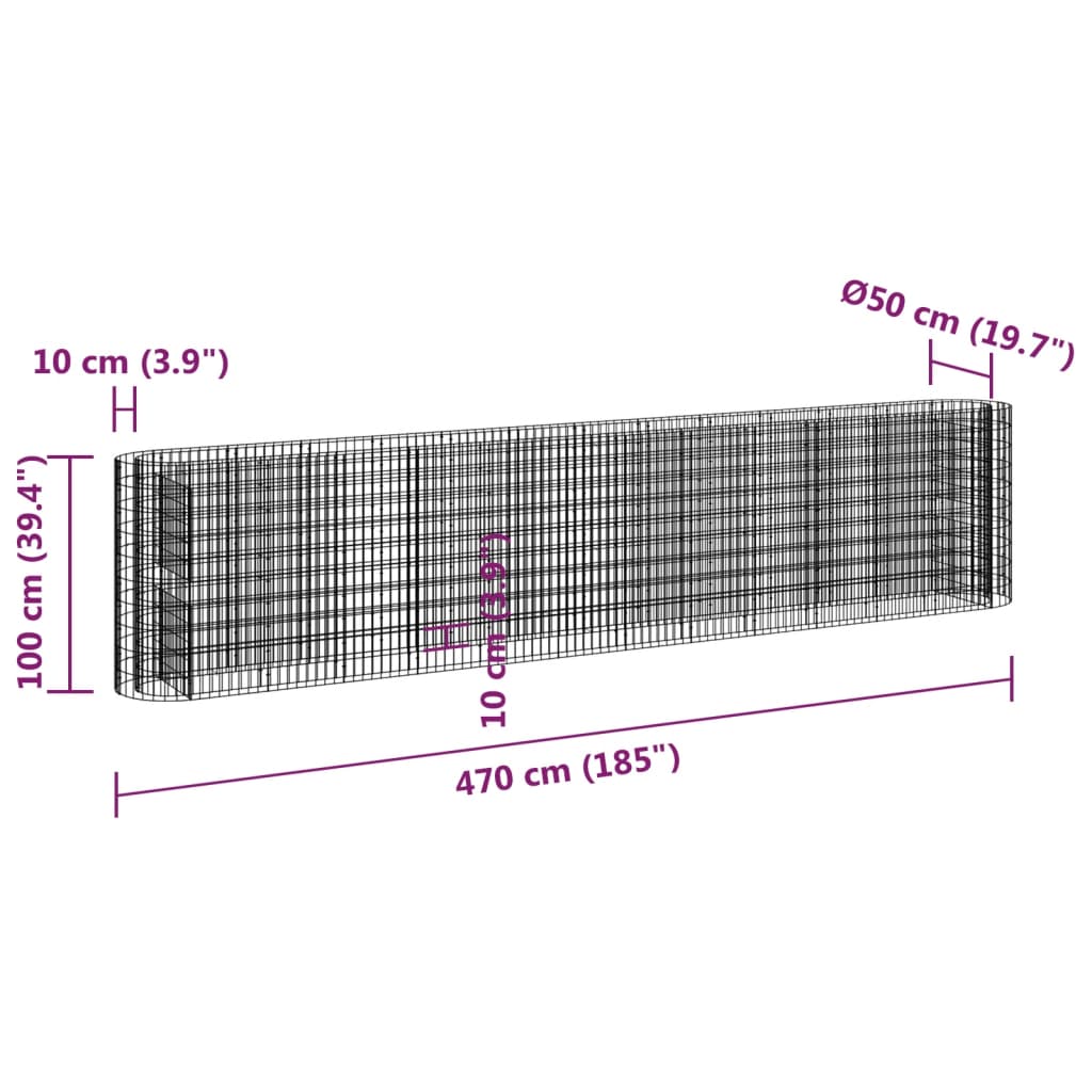 vidaXL Gabion Raised Bed Galvanised Iron 470x50x100 cm