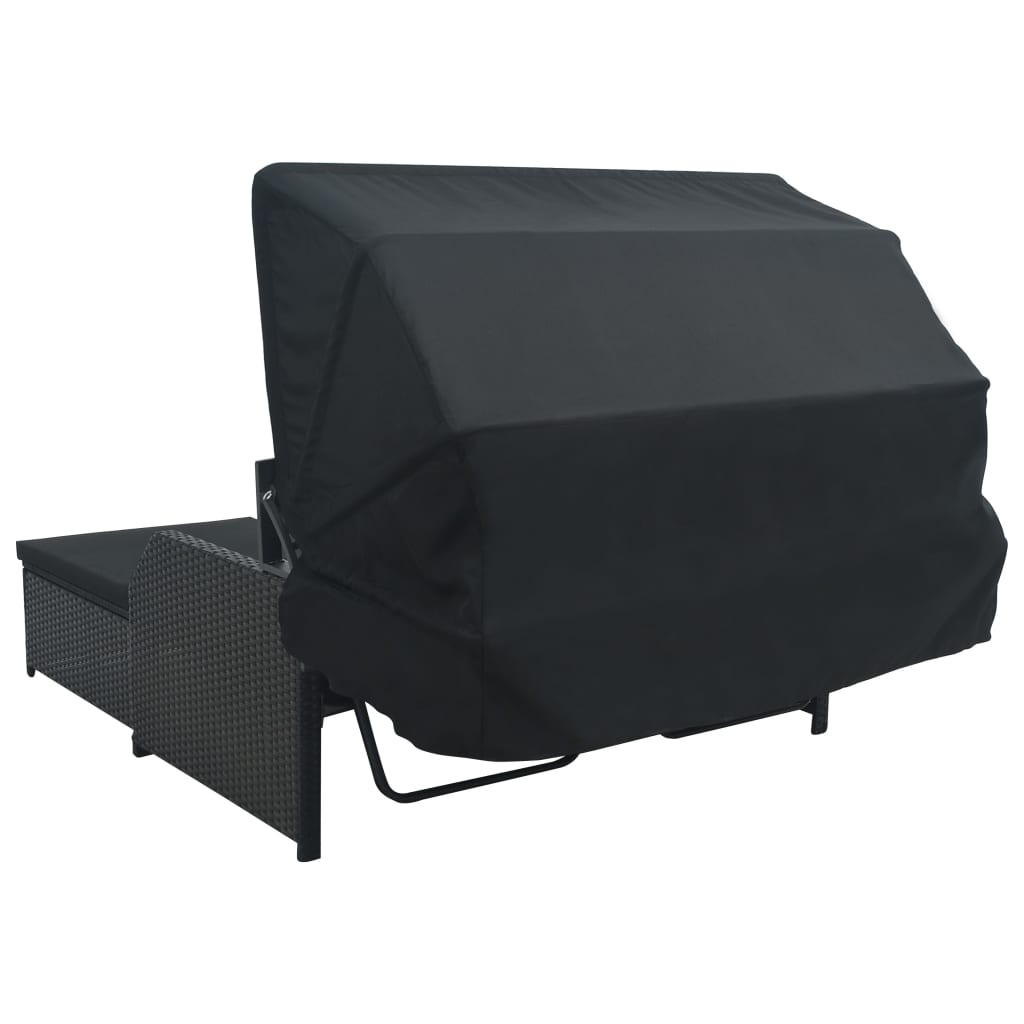 vidaXL 2-Person Sun Lounger with Canopy Poly Rattan Black