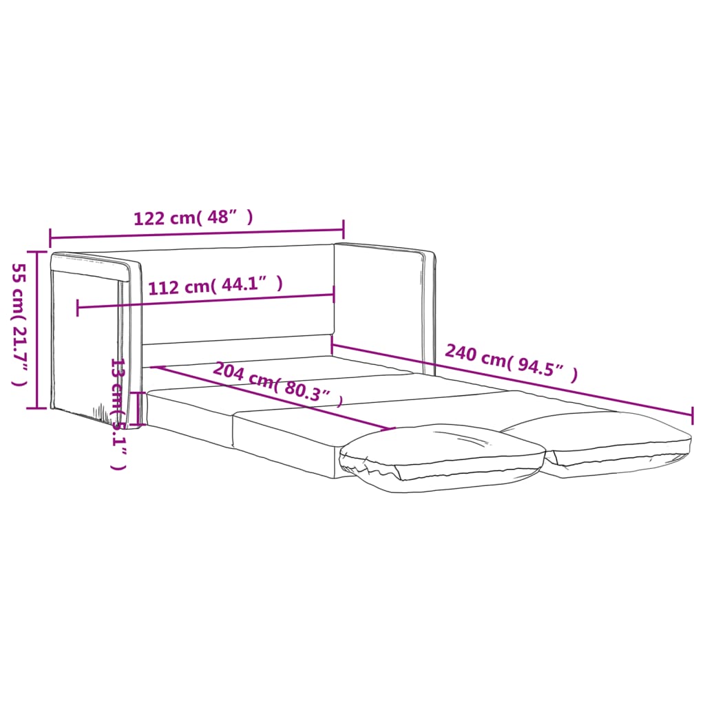 vidaXL Floor Sofa Bed 2-in-1 Dark Grey 122x204x55 cm Velvet