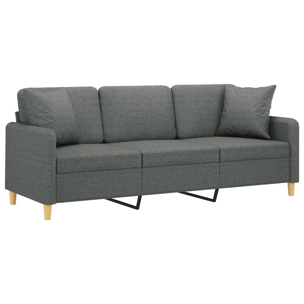 vidaXL 3-Seater Sofa with Throw Pillows Dark Grey 180 cm Fabric