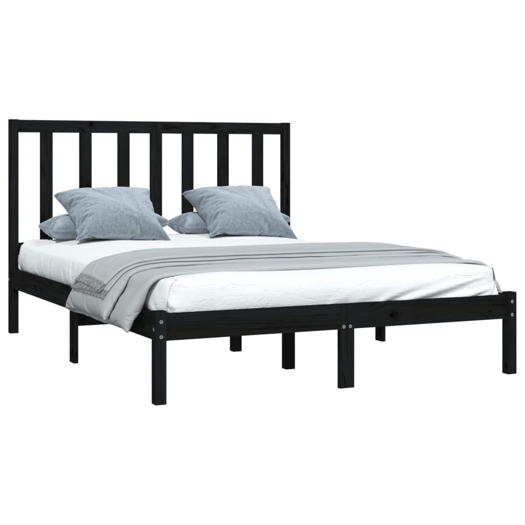 vidaXL Bed Frame without Mattress Black Solid Wood Pine 135x190 cm Double