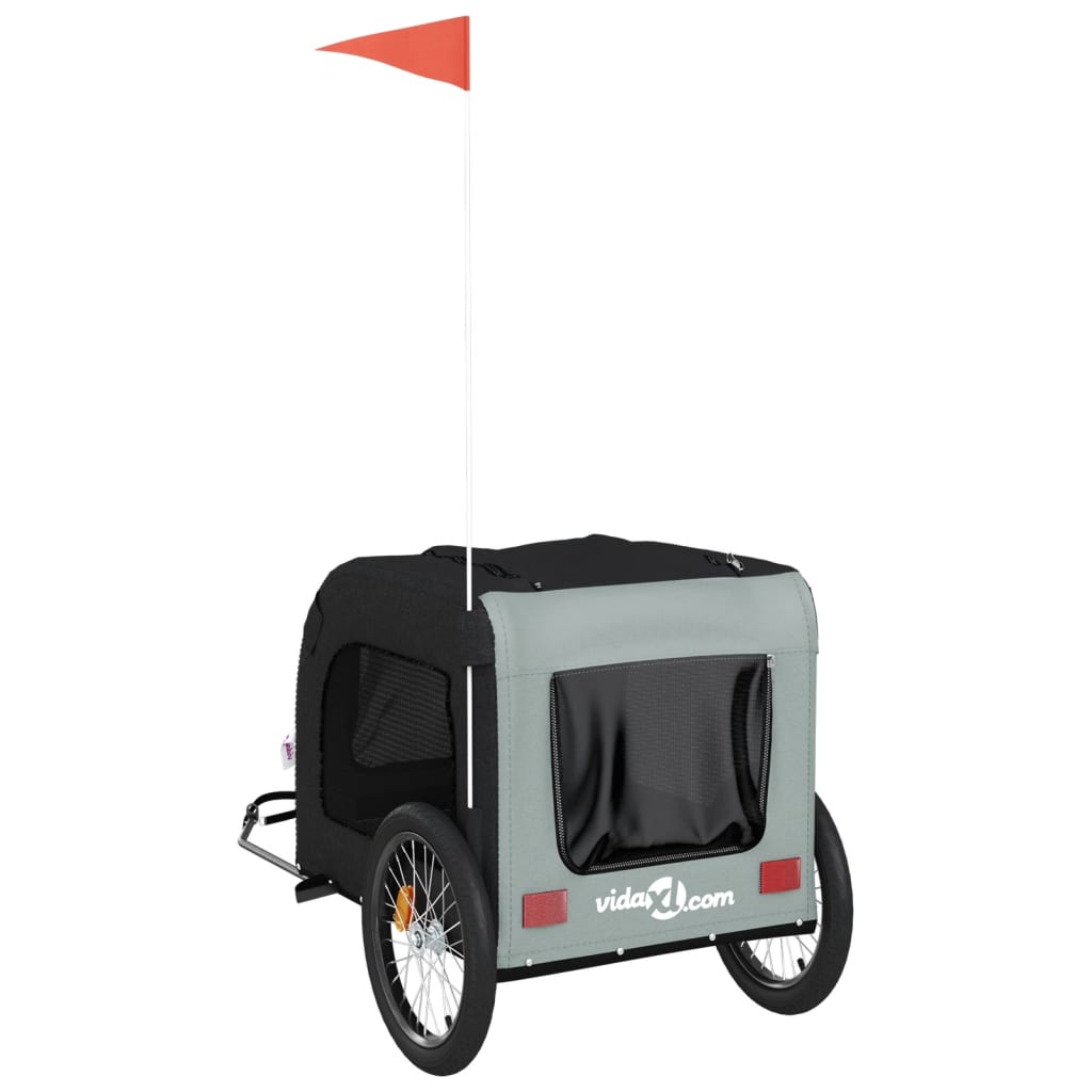 vidaXL Pet Bike Trailer Grey and Black Oxford Fabric&Iron